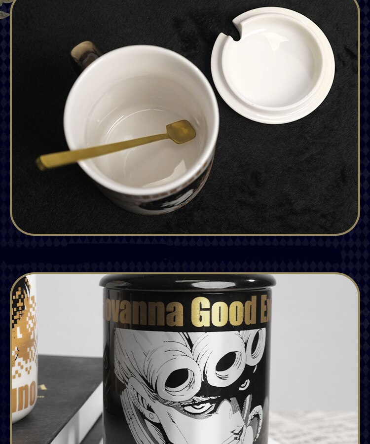 Ainme JoJo Bizarre Adventure Bruno Bucciarati Cosplay Cup Gold Ceramics 400ml Mug Cup Spoon Cover 3 - Jojo's Bizarre Adventure Merch