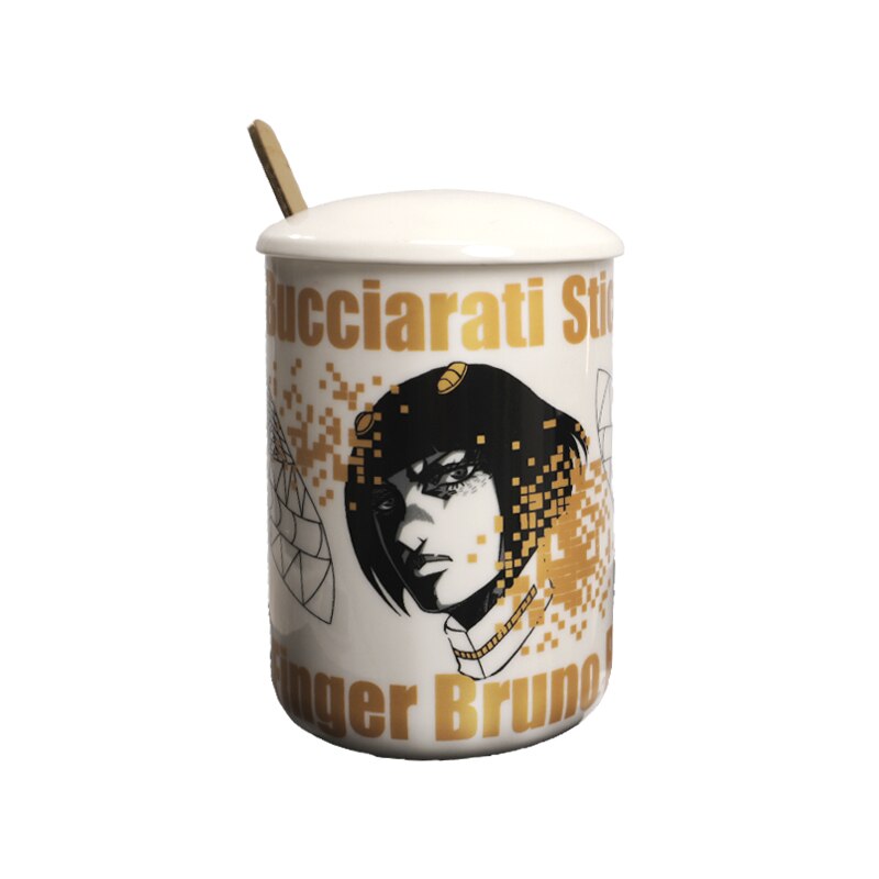 Ainme JoJo Bizarre Adventure Bruno Bucciarati Cosplay Cup Gold Ceramics 400ml Mug Cup Spoon Cover 1 ✅ JJBA Shop