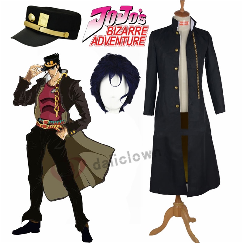 JoJo s Bizarre Adventure Jotaro Kujo Cosplay Costume Anime Black Coat Jacket Hat Halloween Party Outfits ✅ JJBA Shop