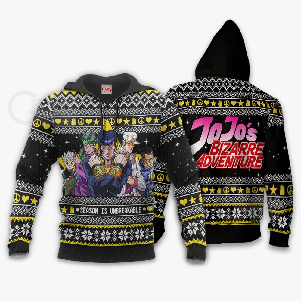 1105 AOP Jojo Ugly Sweater VA 2 hoodie font and back ✅ JJBA Shop